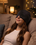 Serenicap cold therapy cap - Black, worn by relaxed model